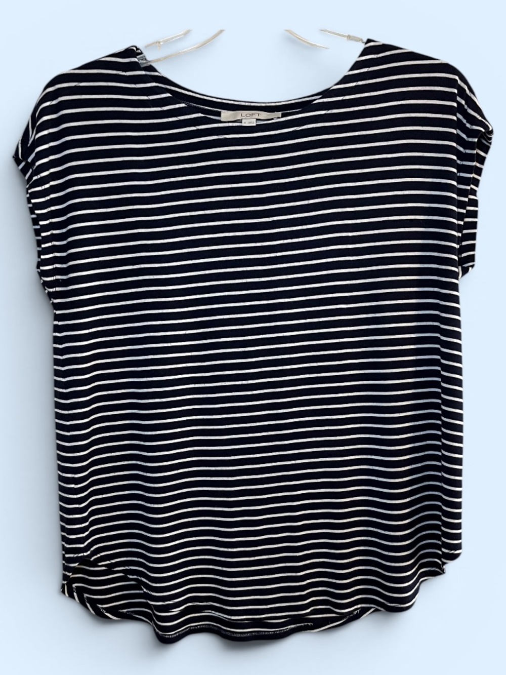 Loft Boxy Navy White Striped Flowy Top Size M